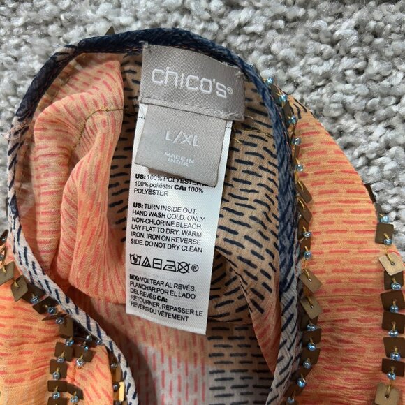 Chicos Womens L/XL Multicolor Sequin-Trim Sheer Poncho Tunic Top - Picture 4 of 7